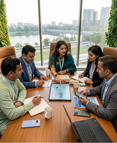 PESSA members collaborating in a modern office setting